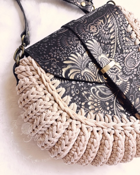 Torebka pleciona diament złoty ornament + beż