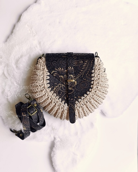 Torebka pleciona diament złoty ornament + beż