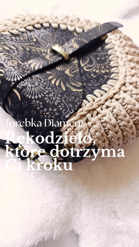 Torebka pleciona diament złoty ornament + beż