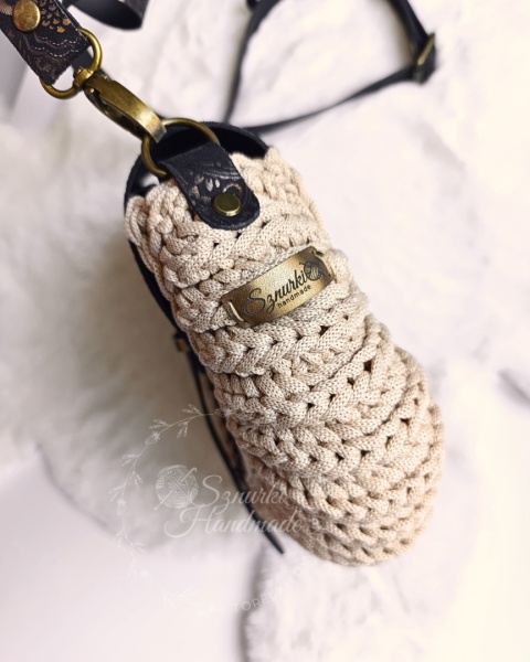 Torebka pleciona diament złoty ornament + beż